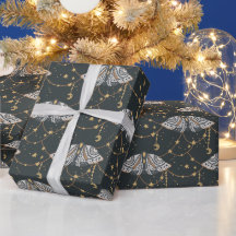 Boho Gray Celestial Moth Pattern