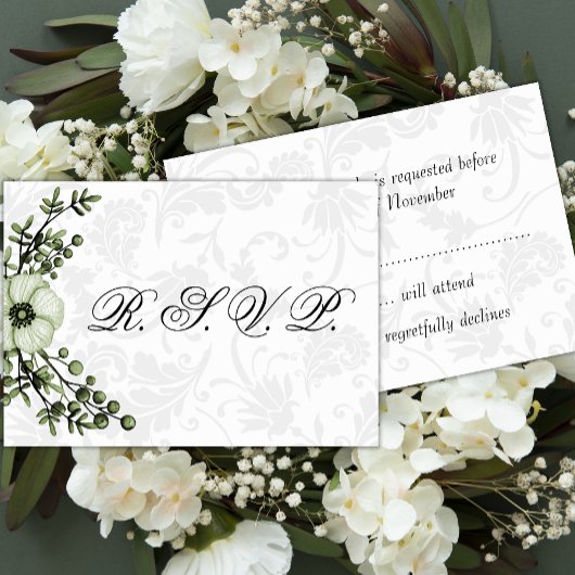 Boho Gray Damask und RSVP für grüne Blumenehen