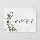 Boho Gray Damask und RSVP für grüne Blumenehen (Vorderseite)