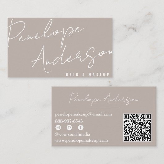 Boho Gray Neutral Chic Minimalist Modern QR Code Visitenkarte (Vorne/Hinten)