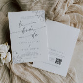 Boho Gray Wildflower QR Code Spanish Wedding Einladung
