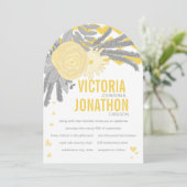 Boho Gray Yellow Zigzag Typografy Wedding Einladung (Stehend Vorderseite)