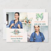 Boho Green 2 Foto Watercolor Nursing School Gradu Ankündigung (Vorderseite)