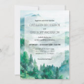Boho Green and Blue Watercolor Forest Wedding Einladung (Vorderseite)