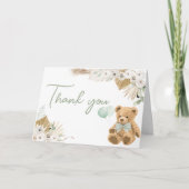 Boho Green Bear Baby Dusche Dankeskarte (Vorderseite)