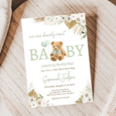 Boho Green Bear Baby Dusche Einladung