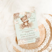 Boho Green Bear Baby Dusche Einladung