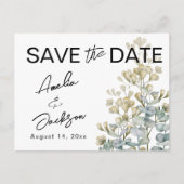 Boho Green & beige Botanical Save the Date Ankündigungspostkarte (Vorderseite)