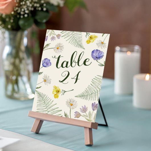 Boho Green & Beige Wildflower Wedding Table Number Tischnummer