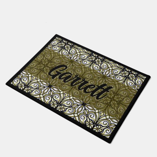 Boho Green & Black Fußmatte (Schrägansicht)
