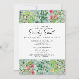 Boho Green Blätter and Wildblumen Brautparty Einladung