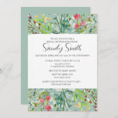 Boho Green Blätter and Wildblumen Brautparty Einladung (Vorne/Hinten)