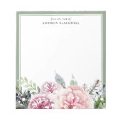 Boho Green Blätter Rosa Blumenbezeichnungen Vorlag Notizblock (Vorderseite)