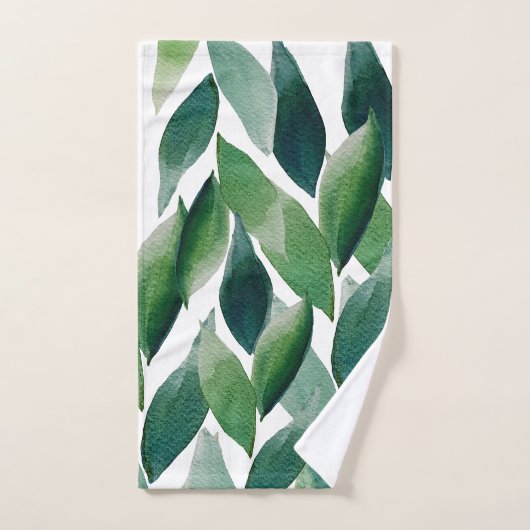 Boho Green Blätter Wasserfarbe Handgemalt Badhandtuch Set (Handtuch)