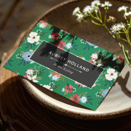 Boho Green Blue Coral Floral Muster Visitenkarte