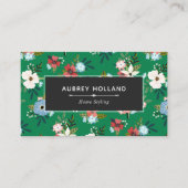 Boho Green Blue Coral Floral Muster Visitenkarte (Vorderseite)