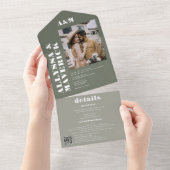 Boho green Bold einfache Foto-Hochzeit All In One Einladung (Abreißen)