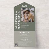 Boho green Bold einfache Foto-Hochzeit All In One Einladung (Innen Boden)