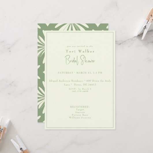Boho Green Brautparty Einladung (Vorderseite/Rückseite Beispiel)