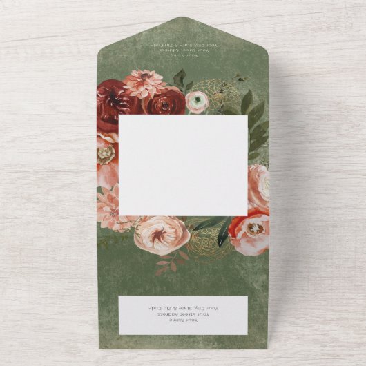 Boho Green Burgundy Fall Floral QR-Code All In One Einladung (Außenbereich)