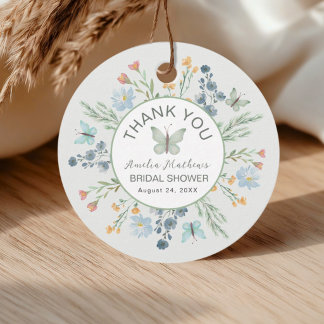 Boho Green Butterfly & Floral Bridal Shower Geschenkanhänger