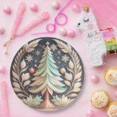 Boho Green Christmas Tree Illustration Pappteller (Party)
