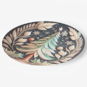 Boho Green Christmas Tree Illustration Pappteller (Schrägansicht)