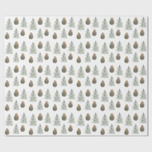 Boho Green Christmas Trees Pine Cones Geschenkpapier (Flach)