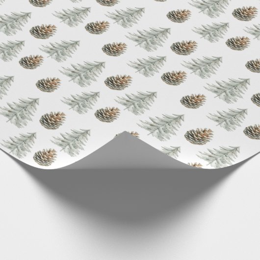 Boho Green Christmas Trees Pine Cones Geschenkpapier (Ecke)