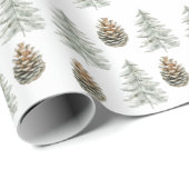 Boho Green Christmas Trees Pine Cones Geschenkpapier (Rolleneckpunkt)