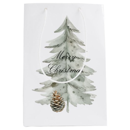 Boho Green Christmas Trees Pine Cones Mittlere Geschenktüte (Vorderseite)