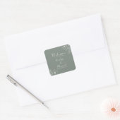 Boho Green Destination Bloral Wedding Willkommen Quadratischer Aufkleber (Umschlag)