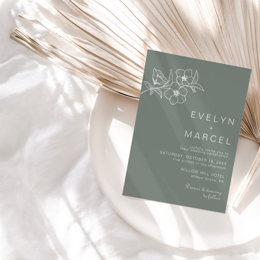 Boho Green Destination Blumenhochzeit Einladung