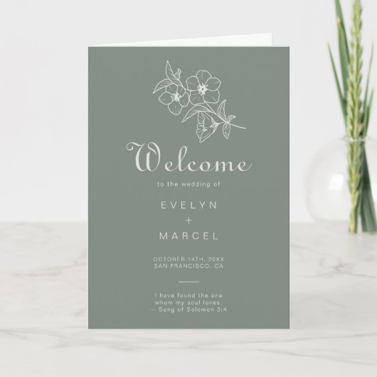 Boho Green Destination Floral Folded Wedding Programm (Vorderseite)
