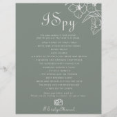 Boho Green Destination Floral I Spy Wedding Game (Vorderseite)
