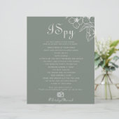 Boho Green Destination Floral I Spy Wedding Game (Stehend Vorderseite)