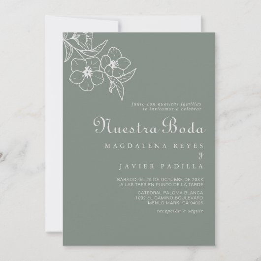Boho Green Destination Floral Nuestra Boda Einladung (Vorderseite)