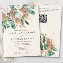 Boho Green Eucalyptus Pampas Grass QR Code Wedding