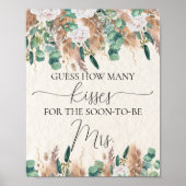 Boho Green Eucalyptus Pampas Guess Kisses Game Poster (Vorne)