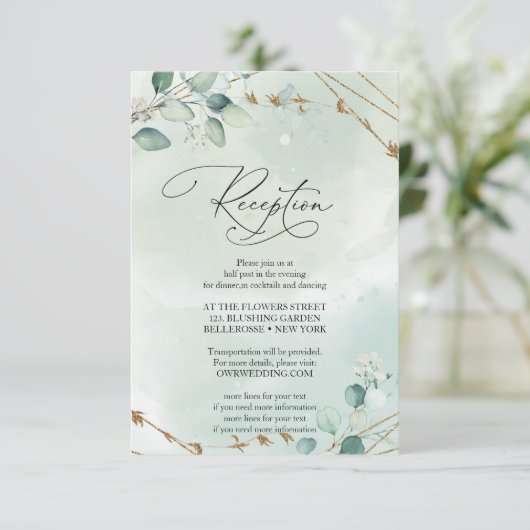 Boho Green Eucalyptus verlasse Imitate Gold Frame Begleitkarte (Stehend Vorderseite)