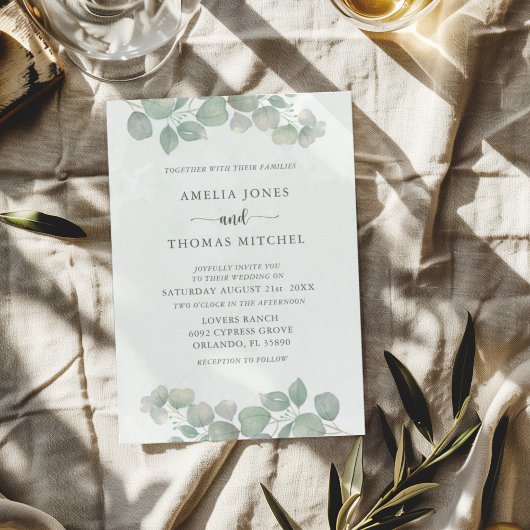 Boho Green Eucalyptus Watercolor Wedding Einladung
