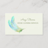 Boho Green Feathers House Cleaning Services Visitenkarte (Vorderseite)