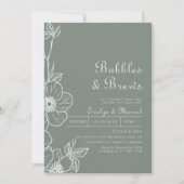 Boho Green Floral Bubbles & Brews Brautparty Einladung (Vorderseite)