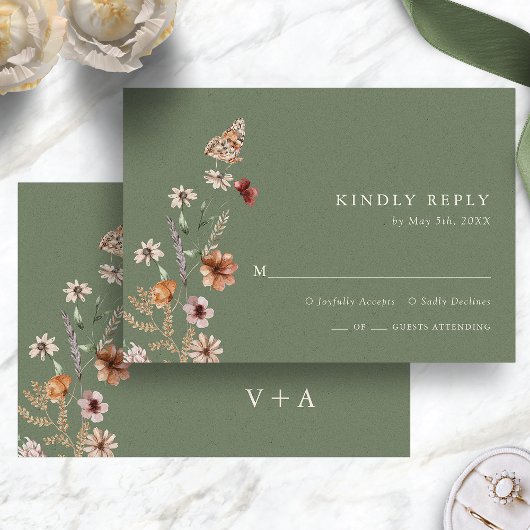 Boho Green Floral RSVP Karte