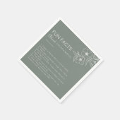 Boho Green Floral Trivia Fun Fakten Hochzeit Serviette (Ecke)