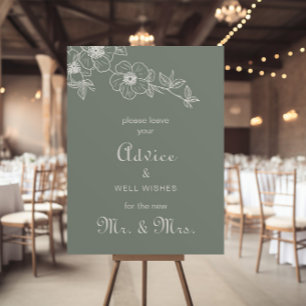 Boho Green Floral Wedding Advice und Well Wishings Poster