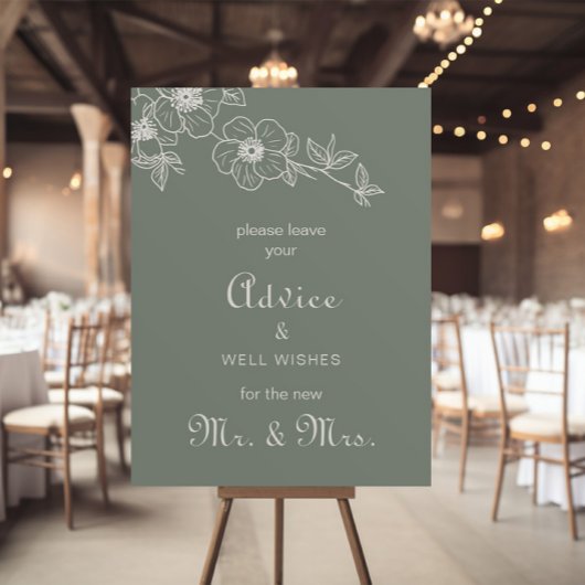 Boho Green Floral Wedding Advice und Well Wishings Poster