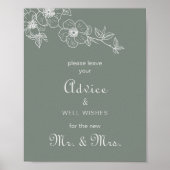 Boho Green Floral Wedding Advice und Well Wishings Poster (Vorne)