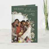 Boho Green Floral Wreath Foto Weihnachten Karte (Vorderseite)