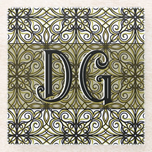 Boho Green Gemustert Glasuntersetzer (Vorderseite)